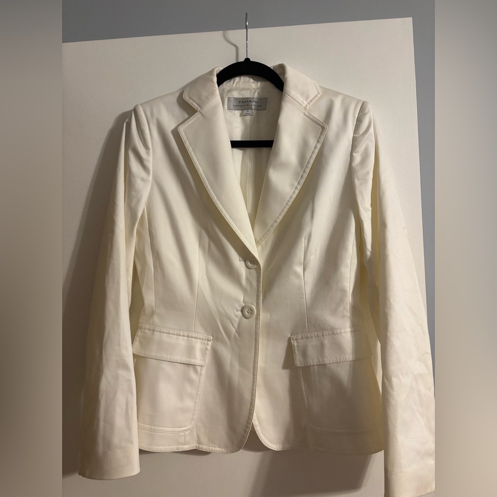 Tahari Cream Tailored Women's Suit Jacket Blazer
